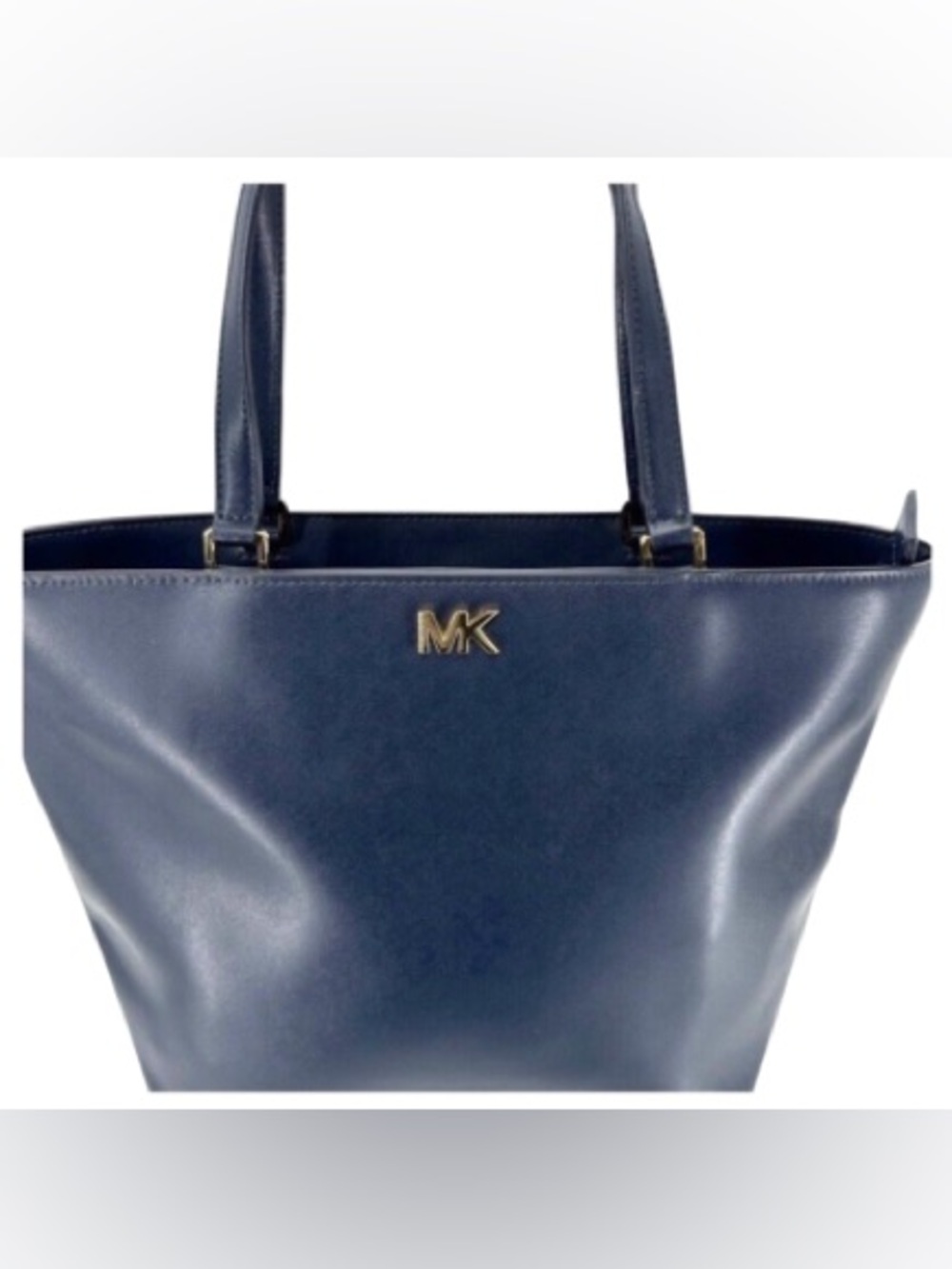 Michael Kors “Mott” Navy Leather Tote with Gold MK Emblem